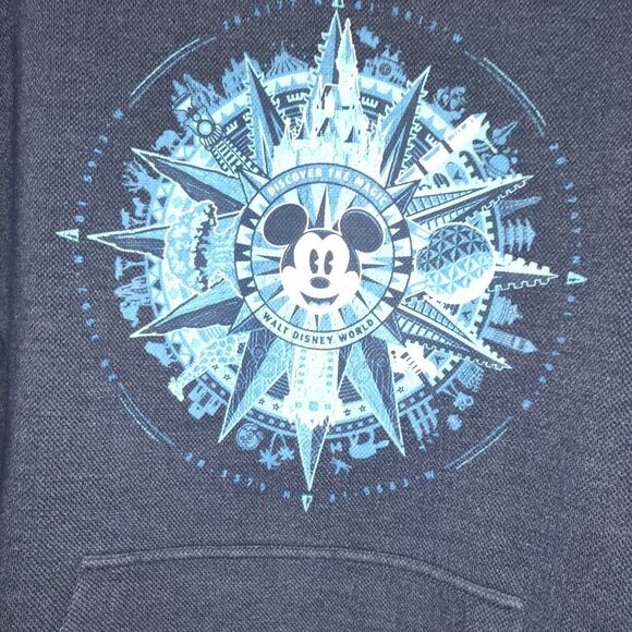 Disney World Parks Sweatshirt Adult XL Navy Blue Waffle Type Knit Compass Mickey - Picture 3 of 16